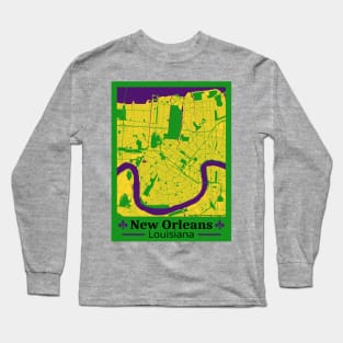 New Orleans Map - Mardi Gras Colors Long Sleeve T-Shirt